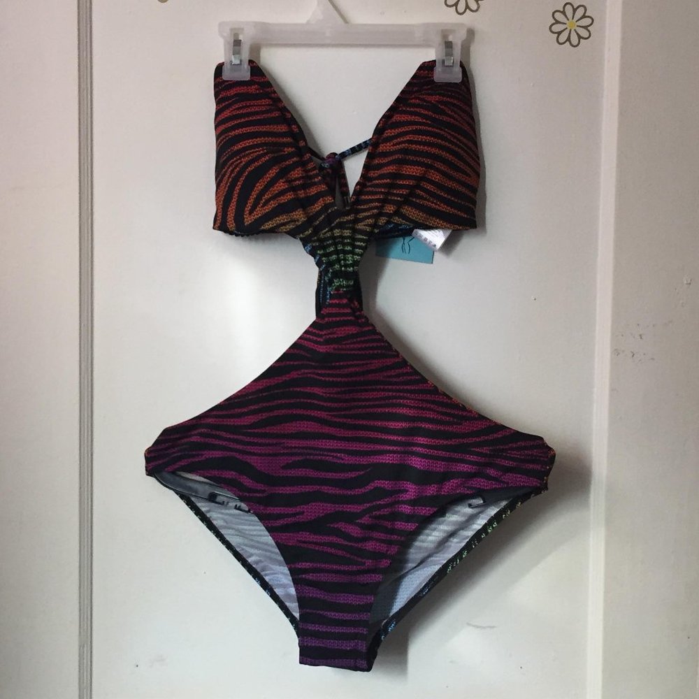 Colorful Zebra Print One Piece Swimsuit